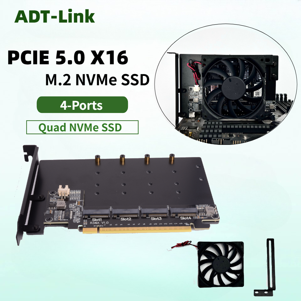 Quad M.2 Nvme Pcie Bifurcation Card - R34A PCIe 5.0 x16 - 4ポートM.2