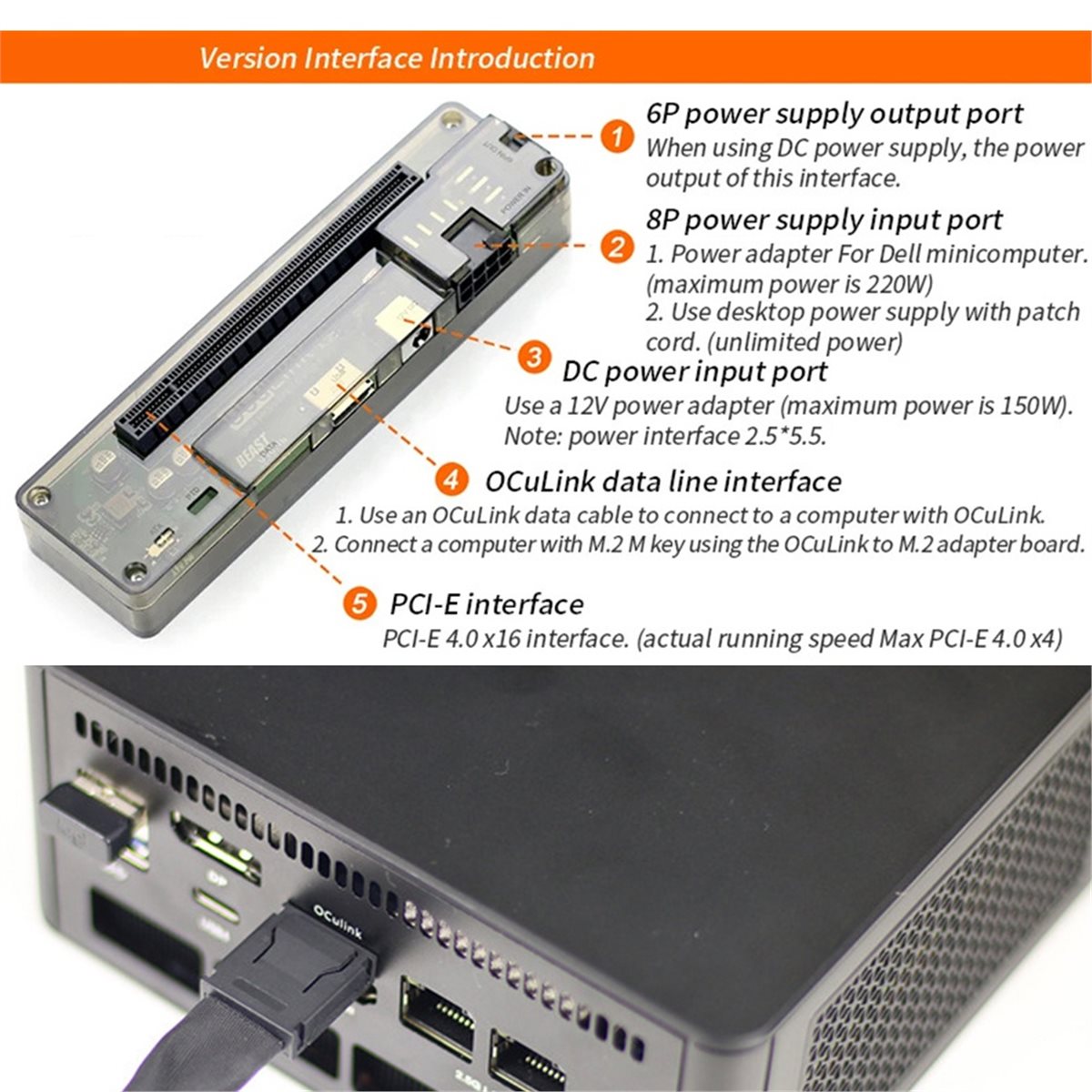 External Gpu Dock Pcie 4.0 Oculink - OCuLink GPUドック（M.2 Mキー対応）OCuLinkアダプター付き 外付けグラフィックカードドック PCIe 4.0